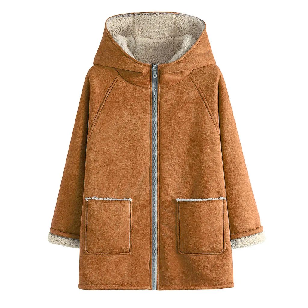 Осенняя Wnter куртка женская верхняя одежда пальто теплая шерстяная Свободная куртка с капюшоном на молнии с длинным рукавом плюшевая шапка пальто утолщенное пальто#1019