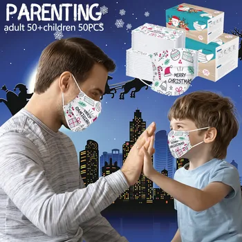 

Mascarilla 100pcs Christmas Print Parent-child Face Mask Fashion Mouth Mask Disposable Mask Adult Child Mouth Caps Disposable