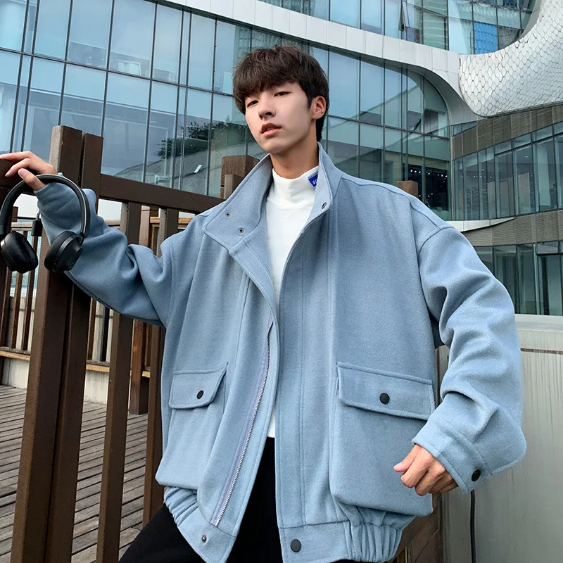 

Men's jacket new fall 2019 pure color long sleeve denim jacket lapel coat loose casual fashion personality young men's wear