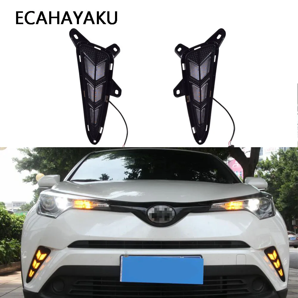 ECAHAYAKU 12 В светодиодный DRL для TOYOTA C-HR CHR дневные ходовые огни с задним бампером ABS противотуманная фара тормозной светильник