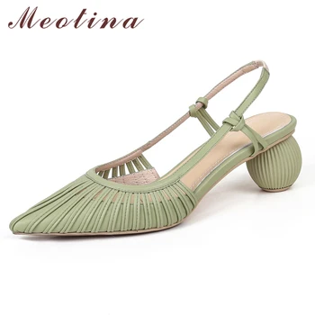 

Meotina Women Pumps Slingbacks Mid Heels Shoes Pointed Toe Strange Style Footwear Ladies Summer Elegant Shoes Female Green White