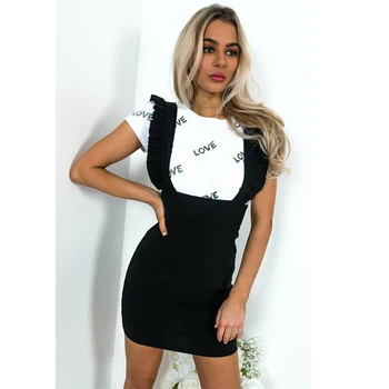 

Fashion Women Dress Check Dog Tooth Frill Ruffle Pinafore High Waist Bodycon Party Mini Dress Holiday Casual Slim C vestidos