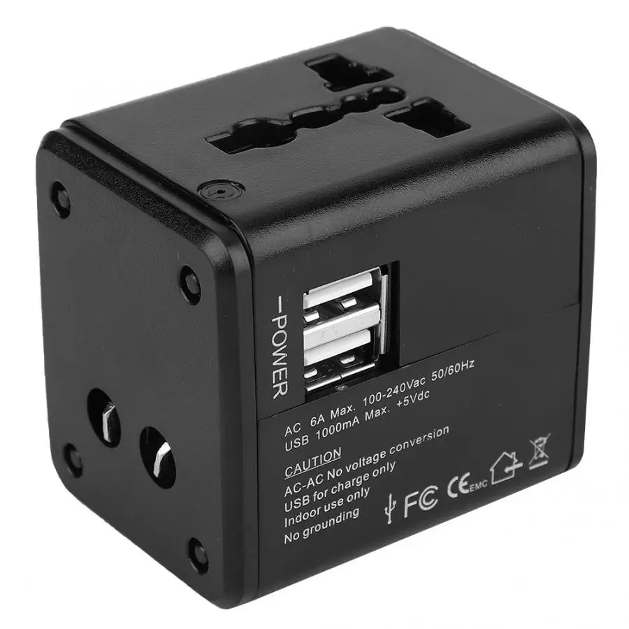 AC 110~ 250V 6A 1500W многофункциональный двойной USB международный Путешествия адаптер питания