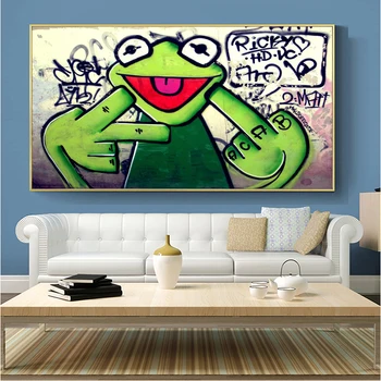 

Hand Painted Frog Canvas Prints Graffiti Animal Banksy Posters Canvas Paintings Wall Art Pictures Living Room Wall Art Prints