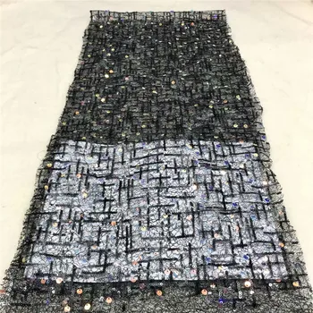 

2020 black Flower Pattern Sequins Lace Fabrics Embroidery African French Tulle Lace Fabrics Sequence Laces Nigerian Mesh Lace