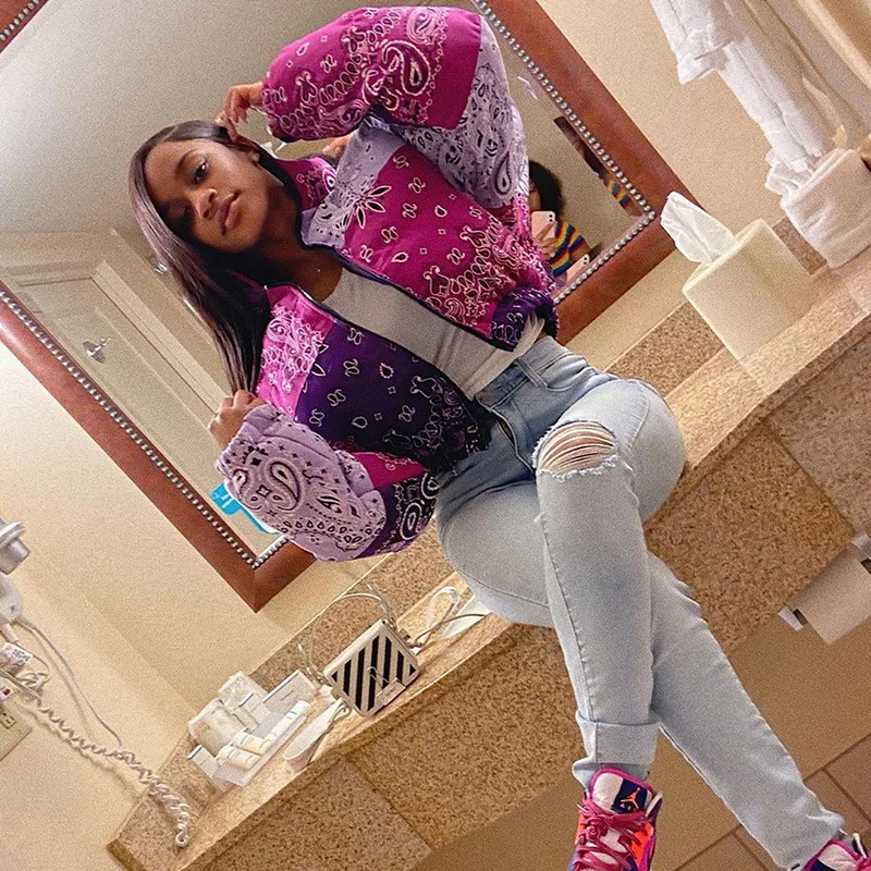 Bandana Coat Casual Paisley Printed Bubble Jacket Women Winter Long Sleeve Zip Down Coat Outfit Warm
