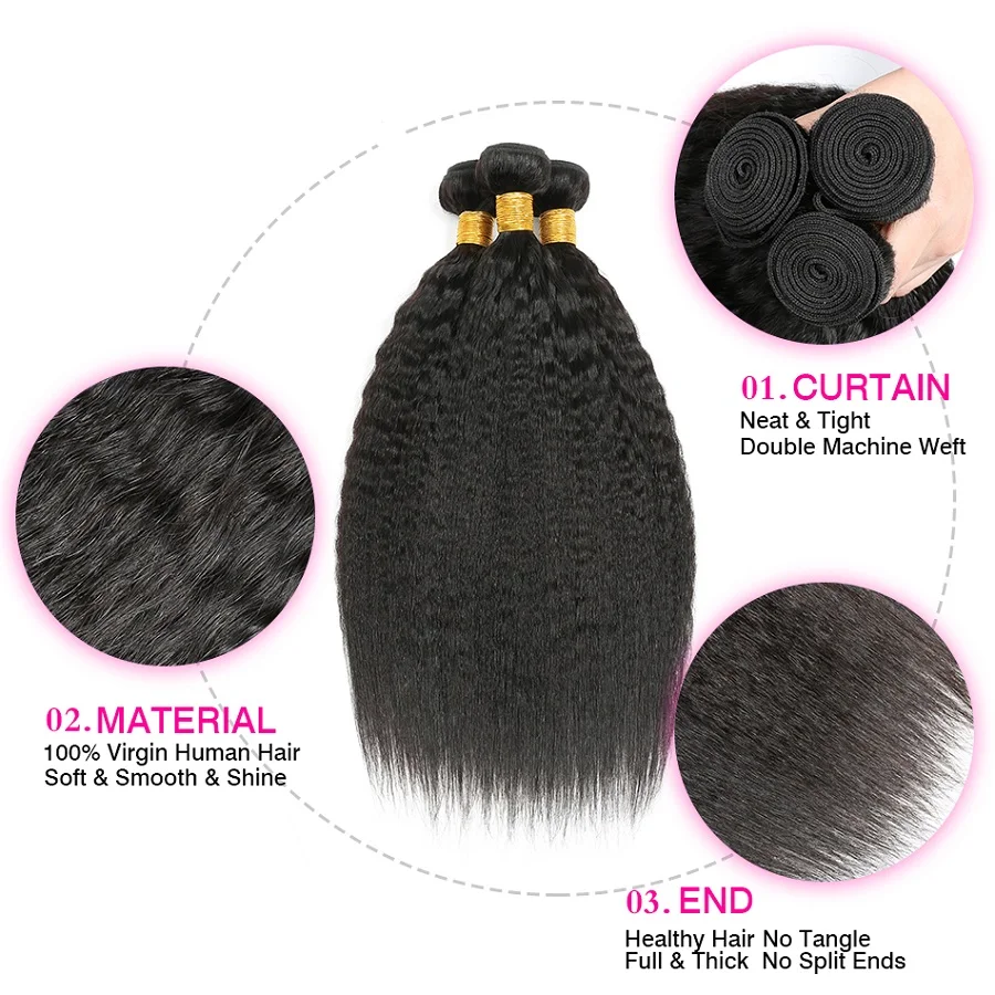 24 26 28 30 Inch Kinky Straight Hair Bundles 100% Human Hair Weave Extensions Brazilian Remy Yaki Straight Bundles 1/3/4pcs