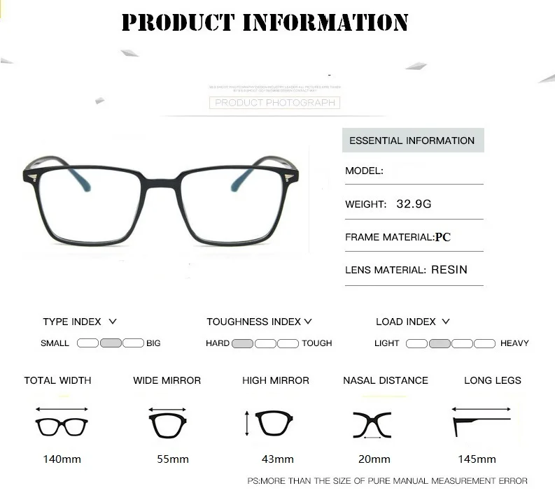 New Classic Square Eyeglasses Frame Men Brand Designer Fashion Women Decoration Optical Glasses males
