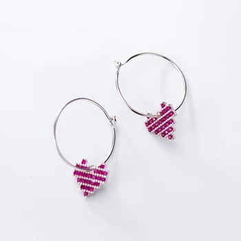 

MloveAcc 100% 925 Sterling Silver Hoop Earrings Cute Pink Heart Charm Earrings for Women Sterling Silver Jewelry