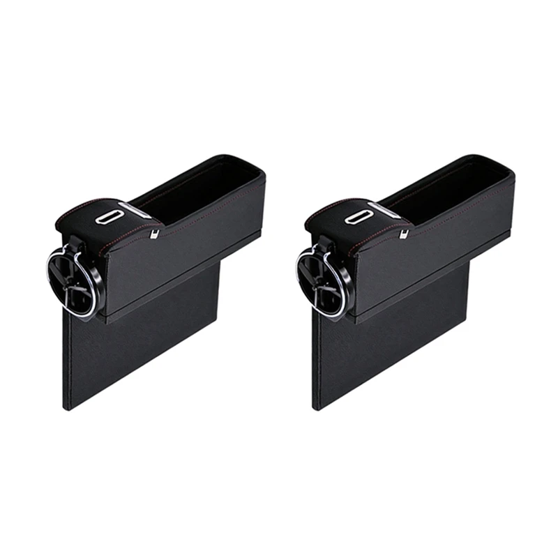 

1 Pair Left & Right Side Black Car Seats Storage Box PU Leather Multi-Function Mobile Phone Storage Box with A Drink Cup Holder