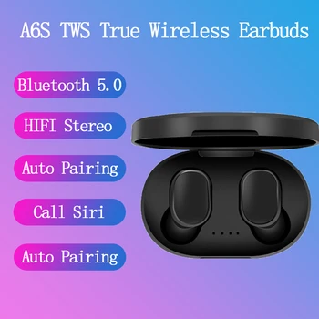 

A6S Bluetooth 5.0 Earphones for Iphone Android in-Ear True Wireless Earbuds IPX7 Waterproof TWS Headset ButtonControl Microphone
