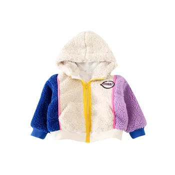 

Winter New Boys and Girls Splicing Sleeve Plush Jacket Brushed and Thick Warm Cotton-Padded Jacket girls coats