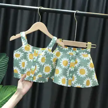

Girls Suits 2020 New Childrens Korean Version of The Middle and Small Summer Female Baby Foreign Fashion Two-piece Skirt Kids