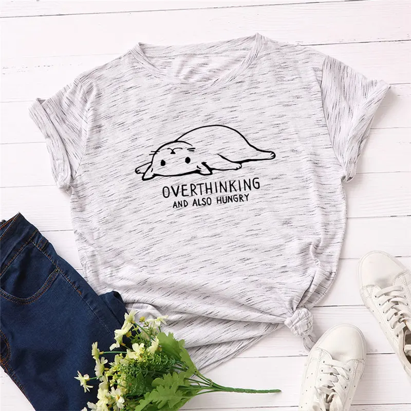 

2019 Fashion Cotton Female T-shirts Short Sleeve Plus Size Women T Shirt Hungry Cat Printing Tops Harajuku Kpop Tee tshirt Femme