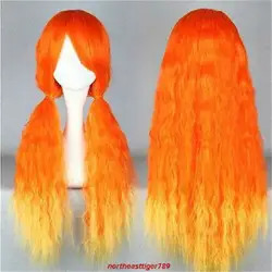 Модный длинный оранжевый смешанный золотой волнистый Женский парик для косплея
