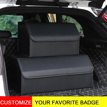 

Car Storage Bag 3D Metal Logo PU Leather Trunk Organizer Box Storage Folding Folding Car Trunk Stowing Tidying For Car SUV