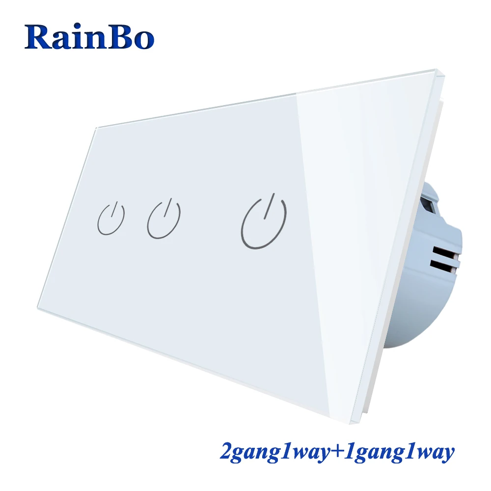 RainBo 2frame-сенсорный выключатель-экран кристалл-стеклянная панель-Переключатель ЕС настенный светильник-переключатель 2ганг-1way+ 1ганг-1way A292111CW/B