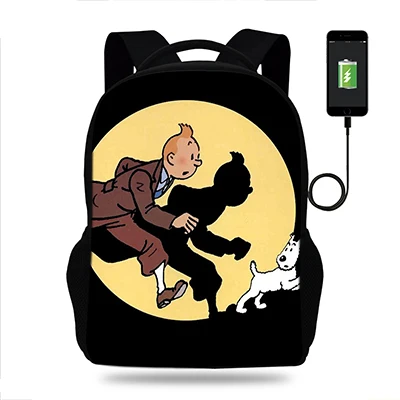k7233 17 дюймов Мальчики мультфильм Тинтин школьные сумки девочки рюкзаки школьные сумки ранец для детей ортопедические mochila escolar Usb зарядка Книга сумка - Цвет: k7233