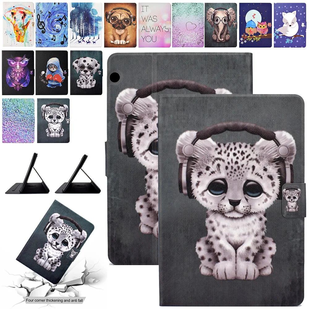 

PU Leather Flip Stand Case For Huawei MediaPad T5 AGS2-W09 L09 L03 W19 10.1" Funda Shell Cartoon Printed Shockproof Tablet Cover