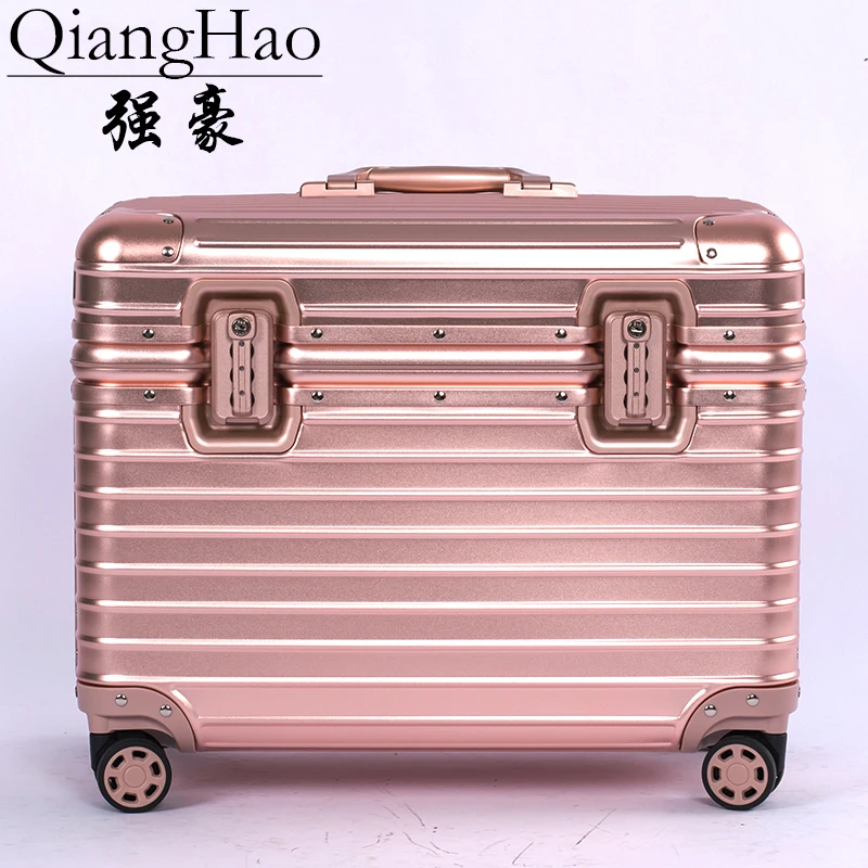 Чистый металл полный алюминиевый сплав магния чемодан для багажа для мужчин и женщин 20 дюймов чемодан на колесиках багаж - Цвет: Rose gold