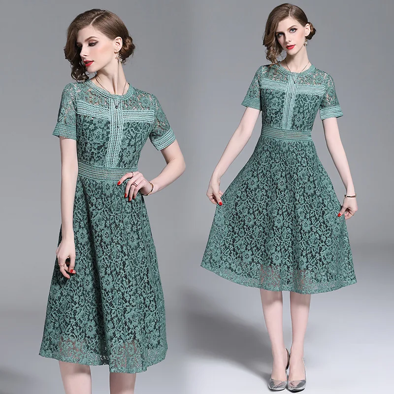 

2019 Europe And America Women's Dress New Style Hollow out Elegant High-waisted Slim Fit Slimming Lace Dress