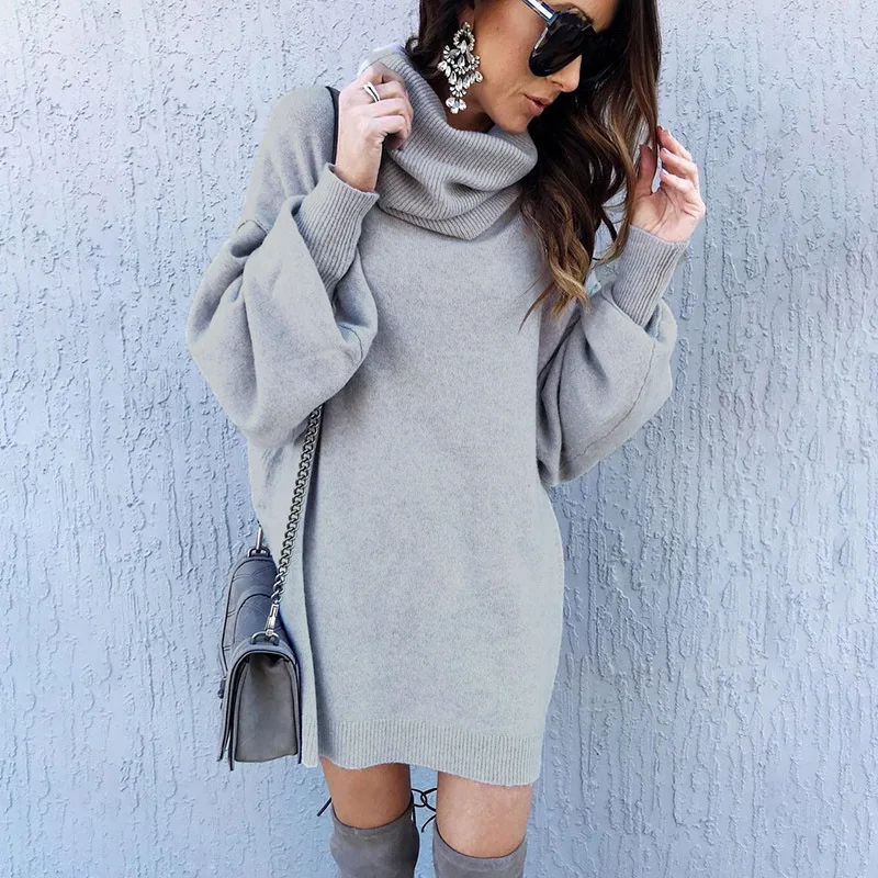 

Elegant Dress Women 2019 Autumn Winter Long Sleeve Women Sweater Dress Turtleneck Knitted Dresses Casual Plus Size Mini Dress