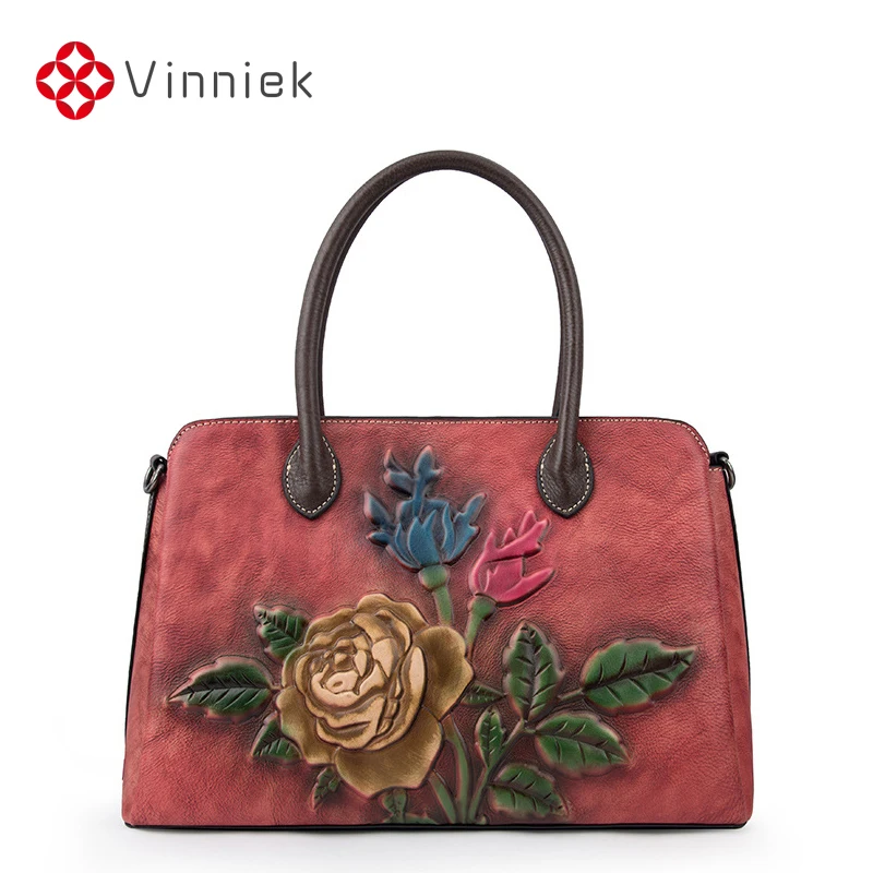Echt Lederen Handgemaakte Embossing Bakken vrouwen Vintage Toevallige Messenger Bag Luxe Handtassen Vrouwelijke Tas Bloem Designer Echt Lederen Handgemaakte Embossing Bakken vrouwen Vintage Toevallige Messenger Bag Luxe Handtassen Vrouwelijke Tas Bloem Designer