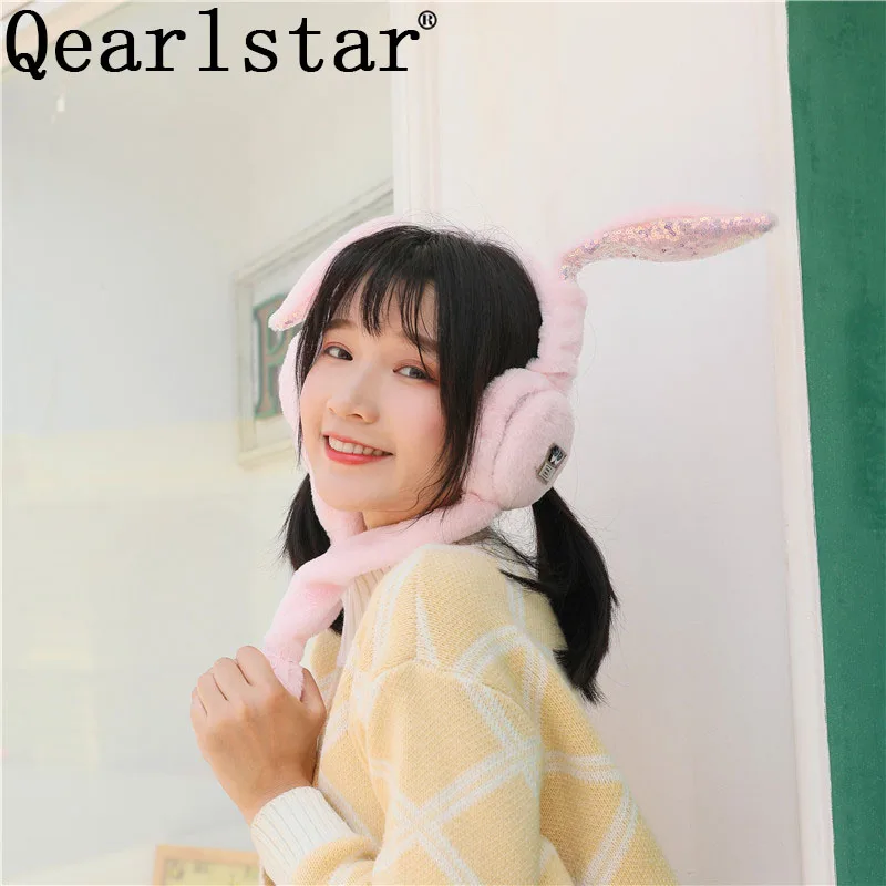 

Qearlstar Cute Warm Earmuffs For Girls Women Children Faux Rabbit Fur Ear Muffs Sequined Rabbit Ear Design Earcap Ear Cover DW40