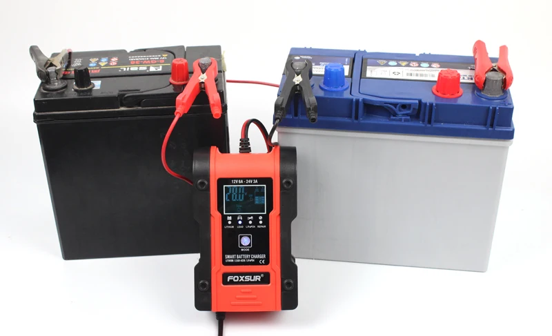 Carregador de Bateria Mantenedor da Bateria Desulfador da Bateria Gel de Lítio Foxsur Carregador Inteligente Totalmente Automático 12v 24v Agm Molhado 6a - Image 4