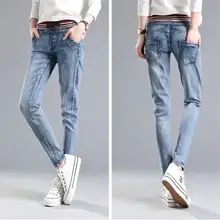 Женские осенние и зимние вельветовые плотные джинсы большого размера, штаны-шаровары с эластичной резинкой на талии