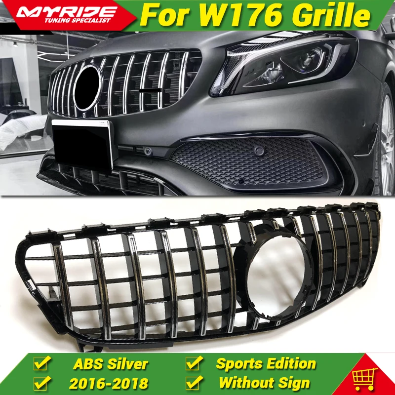 #*Cheap W176 GTS Style Front Grill Grille ABS Silver For MercedesMB A Class A180 A200 A300 A45 Look Front Grills Without Sign 2016 2018