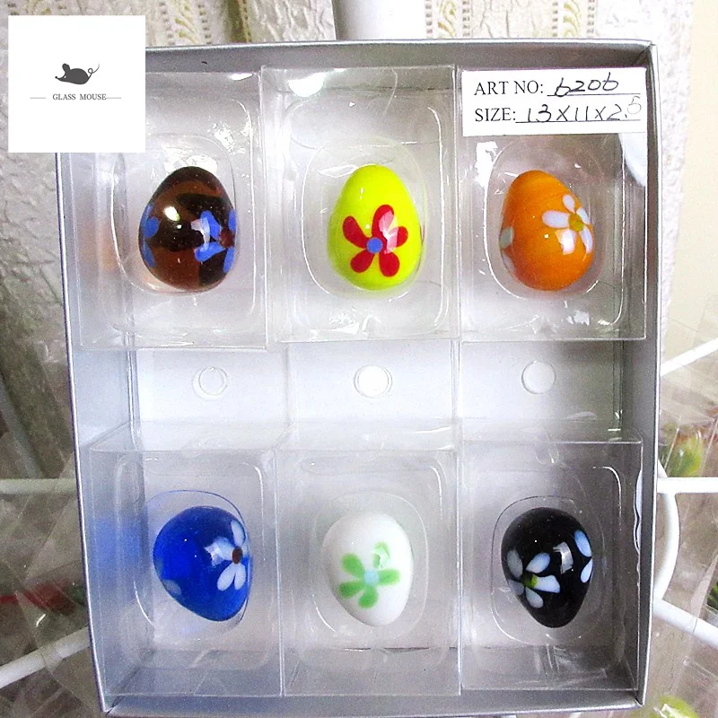 

6pcs/lot 2.5cm Colorful Eggs small handmade Glass marbles Flower pattern ball stone fish tank flowerpot decorative children toys