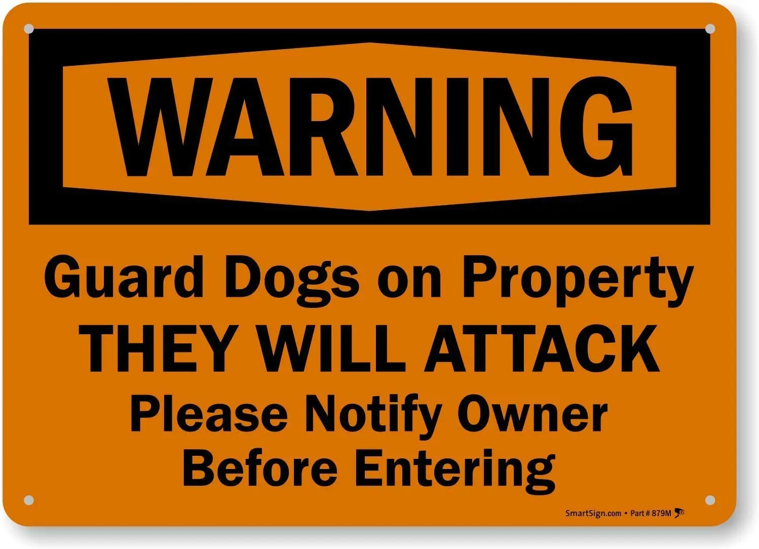 Tin Sign Warning - Guard Dogs on Property They Will Attack Please Notify Owner Before Entering Metal Signs 8 x 12 Inches | Дом и сад