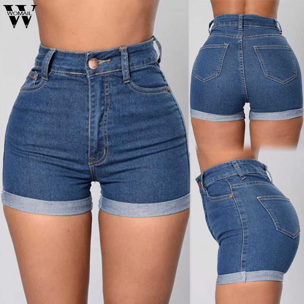 Womail mujer verano Jeans playa flaca pantalones cortos de cintura alta pantalones cortos dril de algodón color dropship j23|Pantalones cortos| - AliExpress
