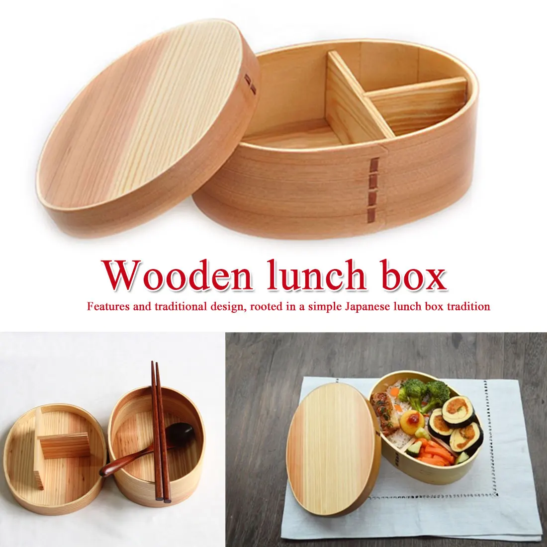

Japanese Style One-Person Food Preservation Box Tableware Student Wooden Lunch Box Durable Wooden Bento Box