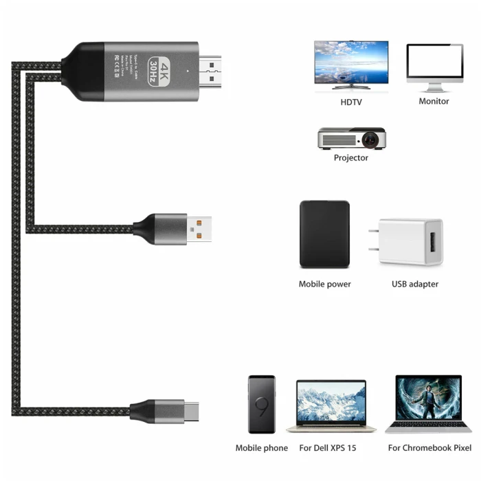 Кабель для зарядки с адаптером type-C к HDMI HDTV для samsung Galaxy S10 S9 Note 9 JFlyer