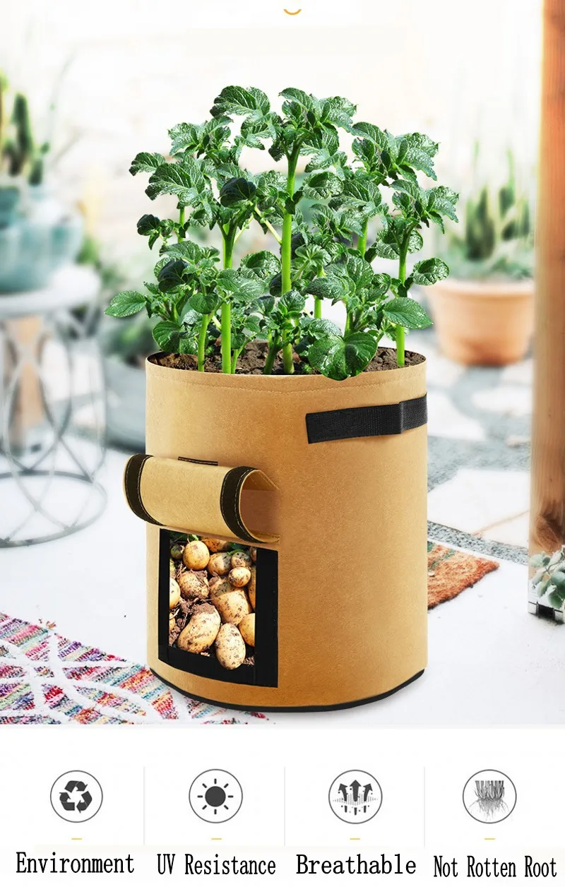 Sac De Culture En Tissu Non Tissé - 10 Litres, Avec Poignées - Pour Légumes, Fleurs, Plantes - Drainage Optimal, Réutilisable - 7