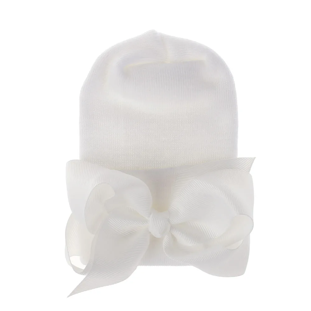 White hat White bow Зимняя шапка для новорожденных 0-3 месяцев, теплая шапка в полоску для малышей, Милые Мягкие Шапки для больниц, шапочки с бантом для новорожденных, H234S - Цвет: White hat White bow