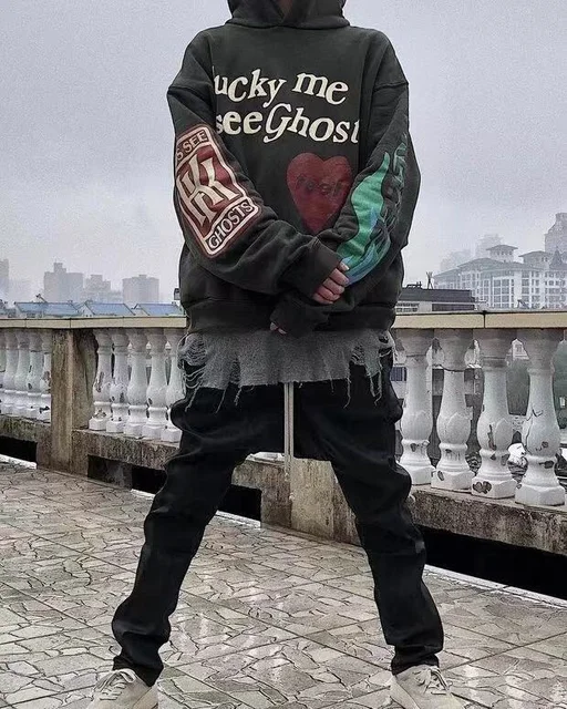 Kanye West Hoodies Men Graffiti Letter Lucky Me I See Ghosts Sweatshirt  Harajuku Fleece Street Hiphop Pullover Bone Loose Hoodie - Hoodies u0026  Sweatshirts - AliExpress
