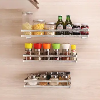 

Kitchen Wall Shelf Storage Organizer Shelf Spice Rack Punch Free Stainless Steel Storage Shelves Rack for Kitchen Bathroom