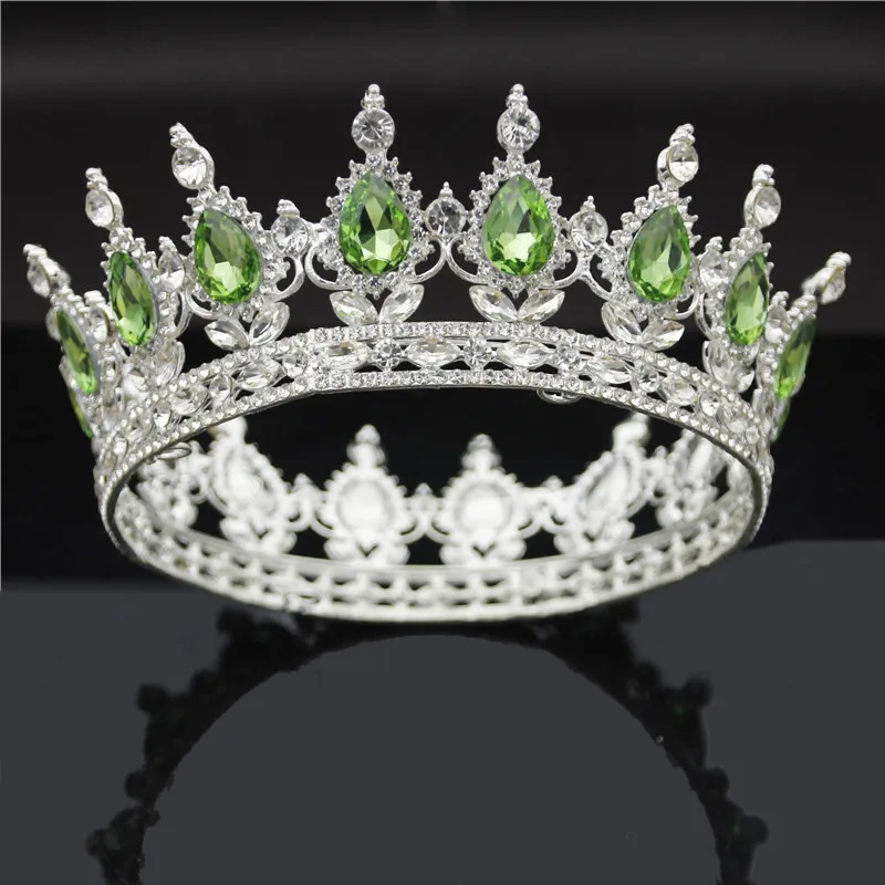 Silver light green Винтажная королевская свадебная тиара, корона с зеленым кристаллом, женские головные украшения, свадебные диадемы и короны, свадебные украшения для волос, аксессуары - Окраска металла: Silver light green