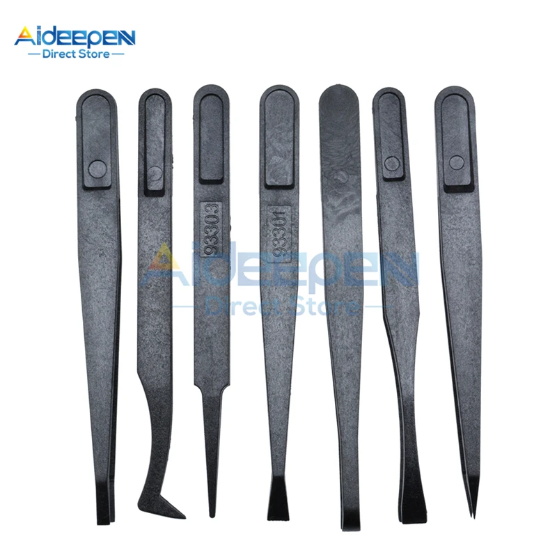 Precision tweezers ESD anti static tweezers 7Pcs Anti-static Carbon Fiber Electronic Tweezers Kit Plastic Forceps PCB Repair Hand Tools Set