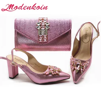 

Modenkoin Pink Shoes and Bag Sets High Quality Matching Italian Shoe and Bag Set Decorated with Appliques Italian Shoes with Bag
