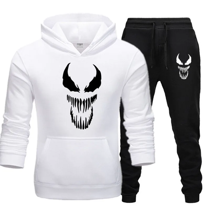 Мужской комплект Venom, новинка, комплекты с капюшоном, модная брендовая одежда, толстовки+ штаны, комплект спортивной одежды, спортивный костюм, мужская толстовка с капюшоном, осенние мужские комплекты - Цвет: Коричневый
