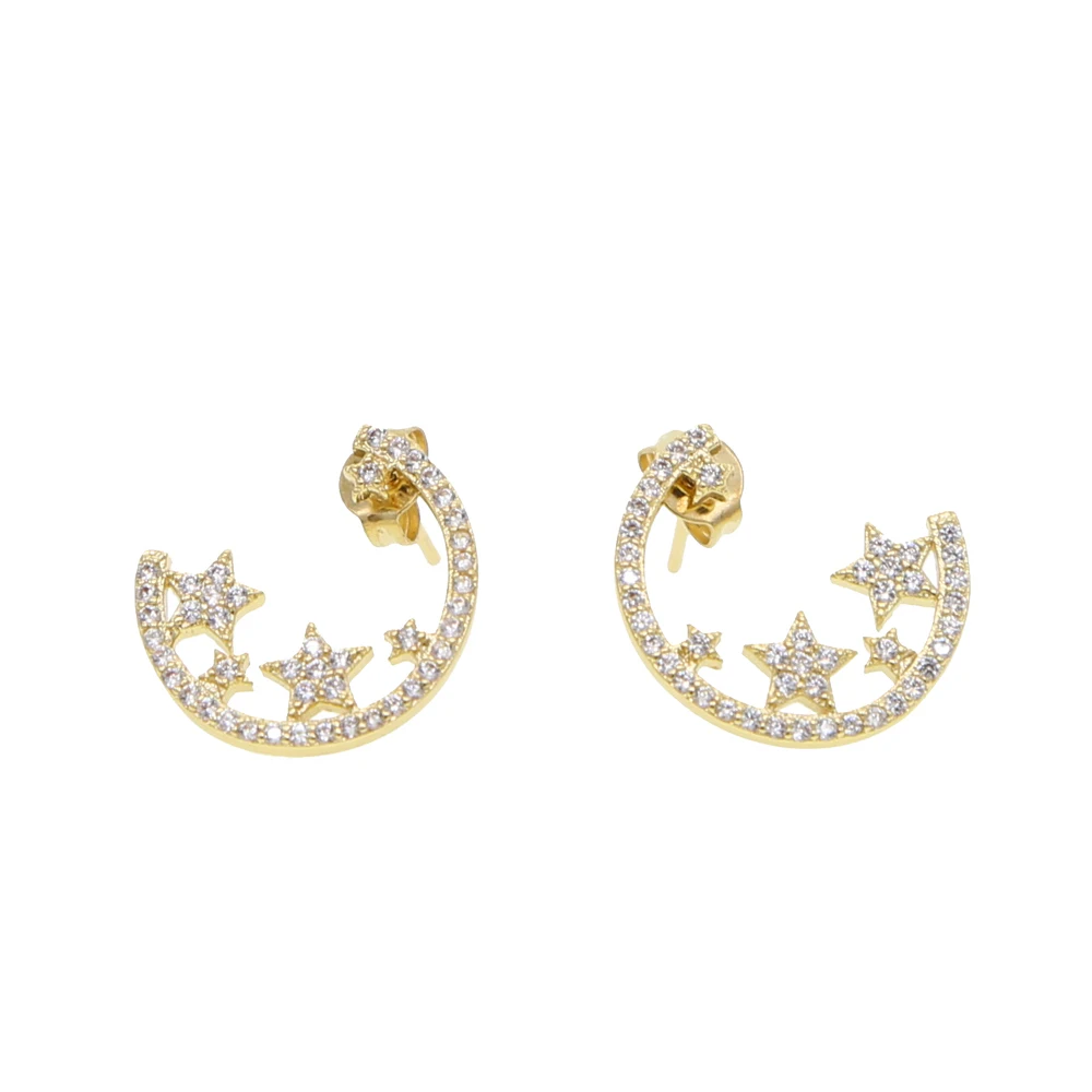 Модные высококачественные оптовые продажи с фабрики, серьги в форме Луны с микро камнями и звездами, вечерние украшения для девочек, подарок на Рождество