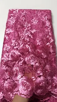

Nigerian Lace Fabric 2019 High Quality Lace Beaded Lace Fabric Wedding Pink African With Beads Nigerian French Lace Fabric FJU23