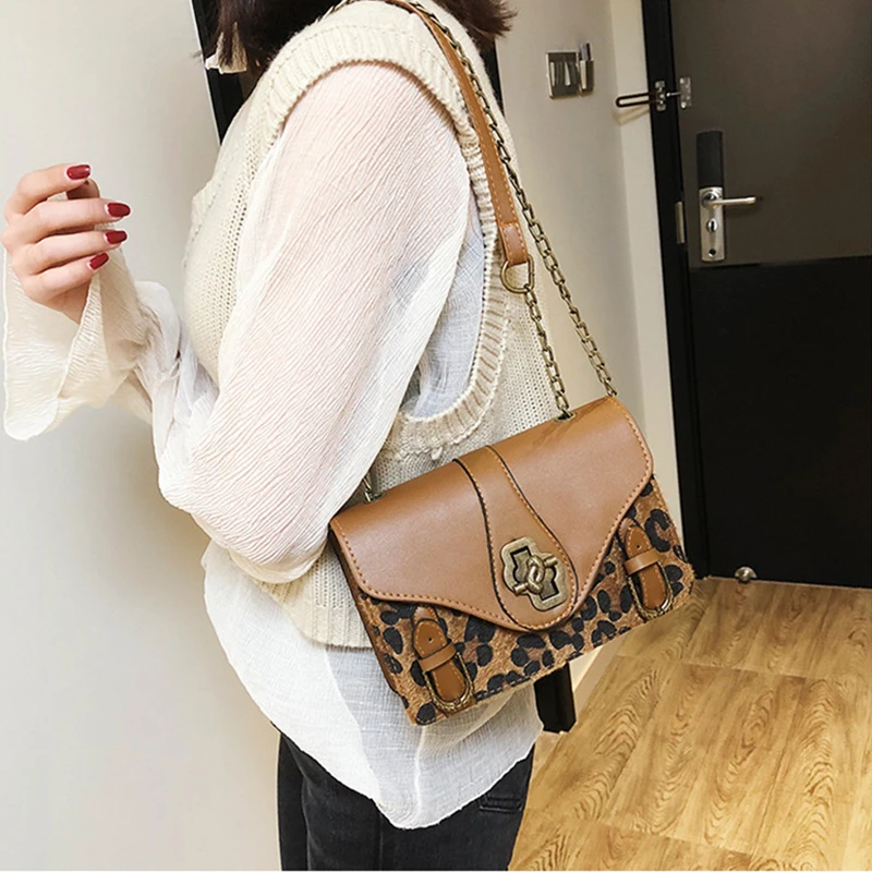 Новая роскошная сумка через плечо для женщин кожаные сумки на плечо с цепочкой женские дизайнерские сумки с леопардовым принтом женские клатчи