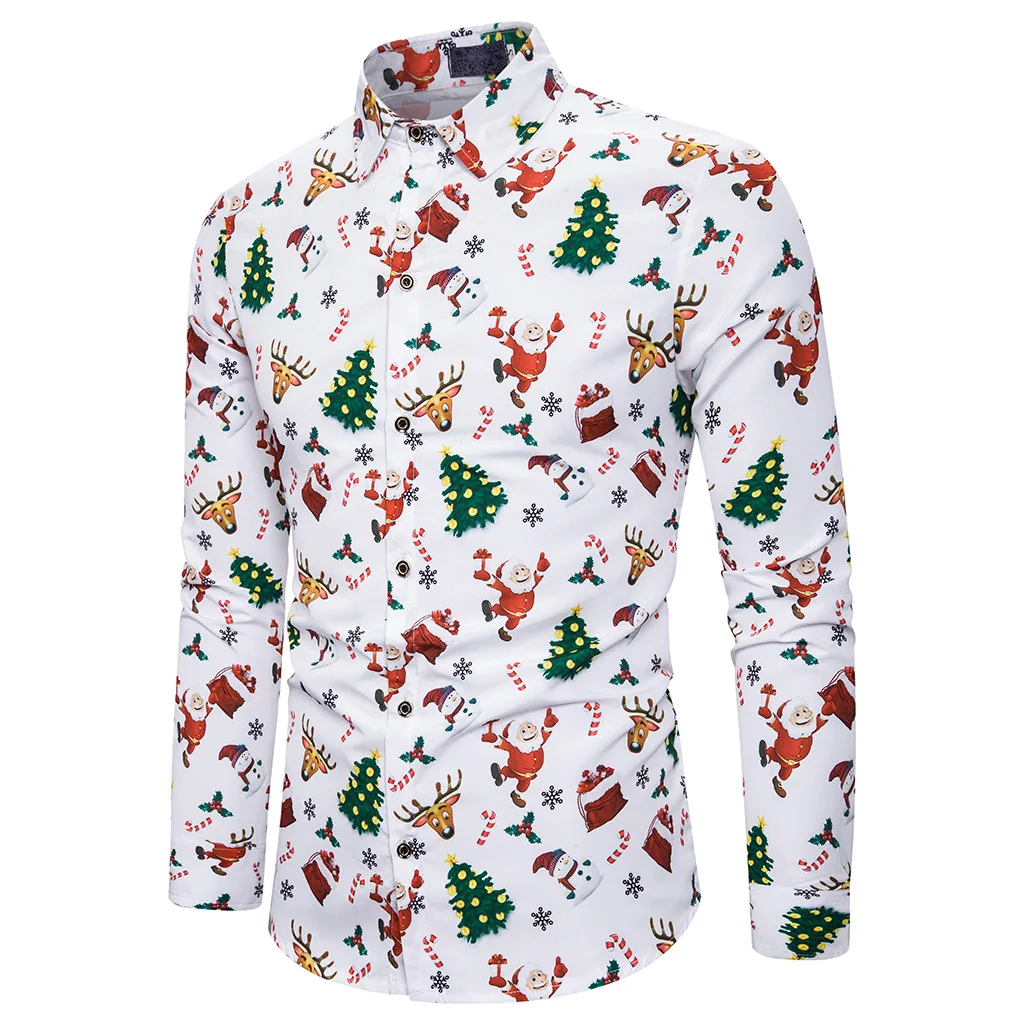 Fashion Christmas Men Shirt Casual Print Camisa Social Masculina Slim Home Shirts Tops Chemise Homme Classic Hawaiian Shirt