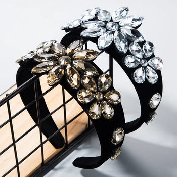 

Boutique Baroque Shiny Crystal Headband for Woman Luxury Sparkly Rhinestone Velvet Hair Band Bridal Wedding Party Hair Jewelry