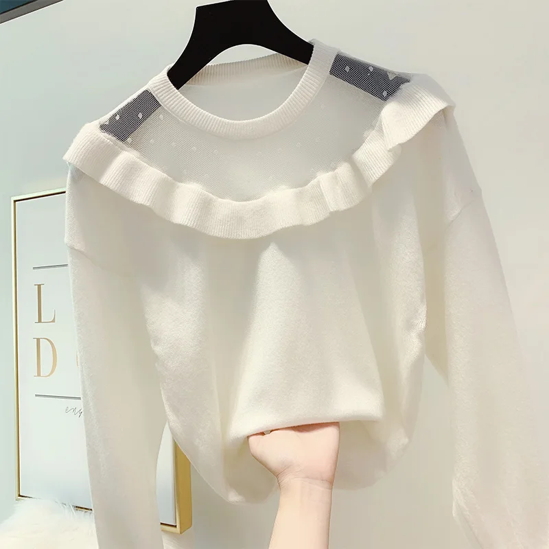 

Sexy Sweater for Woman Autumn Winter Jumper O Neck Mesh Stitching Sweater Jumpers Sweaters Femme